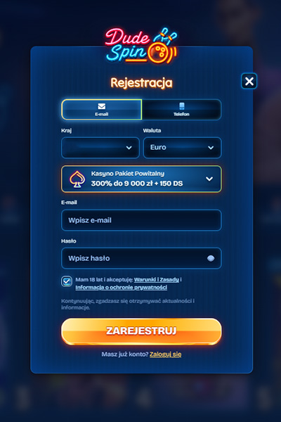 Rejestracja w DudeSpin